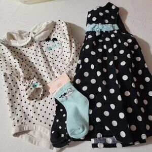 Gymboree Polka Dot Puppy USED 18-24 month Dress & Bodysuit,12-18 month Socks NWT